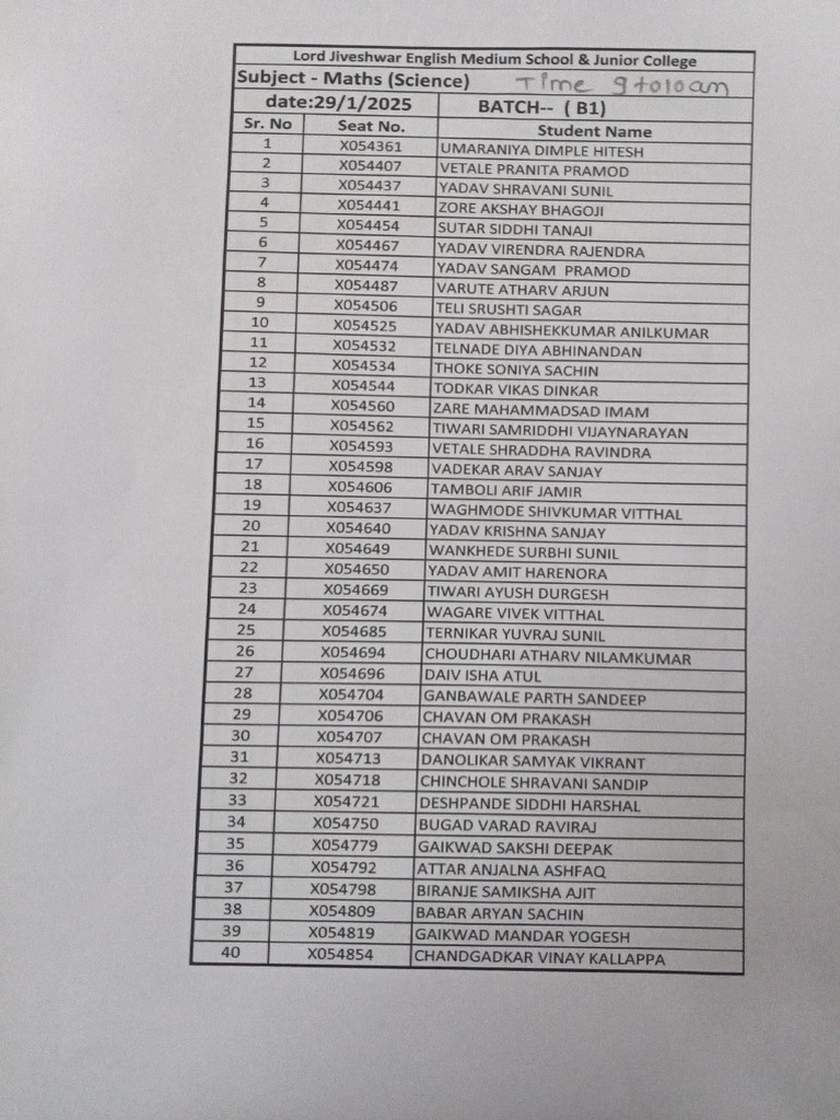Maths Exam Seat Numbers 2025 | PDF