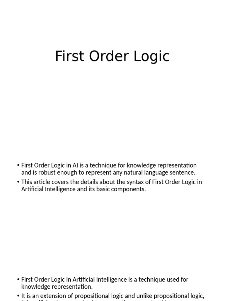 First Order Logic Pdf First Order Logic Logic