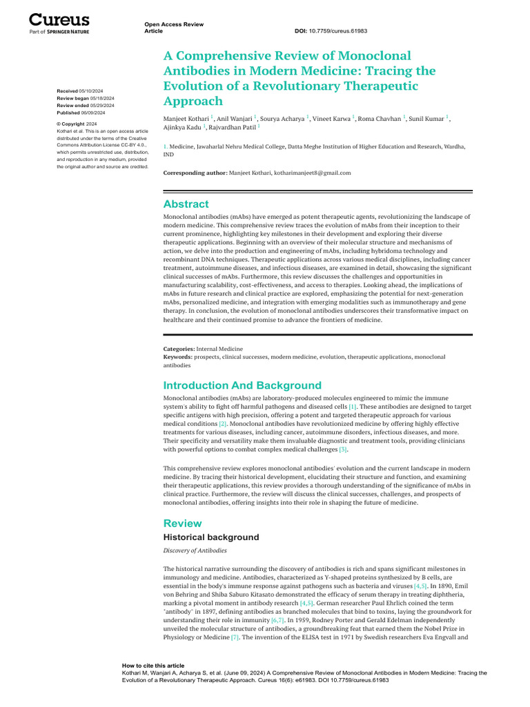 A Comprehensive Review of Monoclonal | PDF | Monoclonal Antibody | Antibody