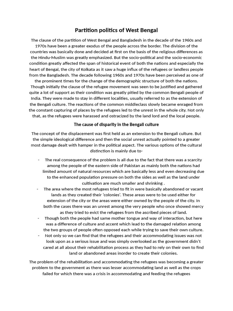 UCRC's Role in West Bengal Refugee Crisis | PDF | Partition Of India ...