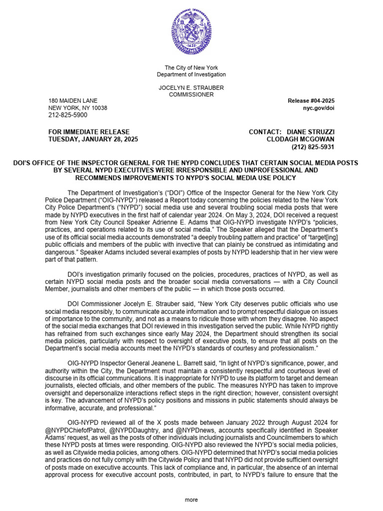 NYPD Social Media Use Report 2025 | PDF | New York City Police ...