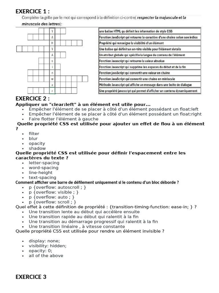 Codes STI 2025 : Exercices CSS et JS | PDF | Hypertexte | Programmation web