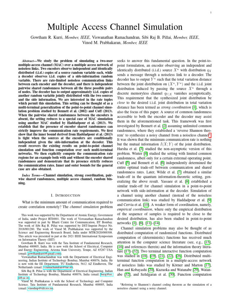 Multi-Access Channel Simulation | PDF | Information | Mathematics