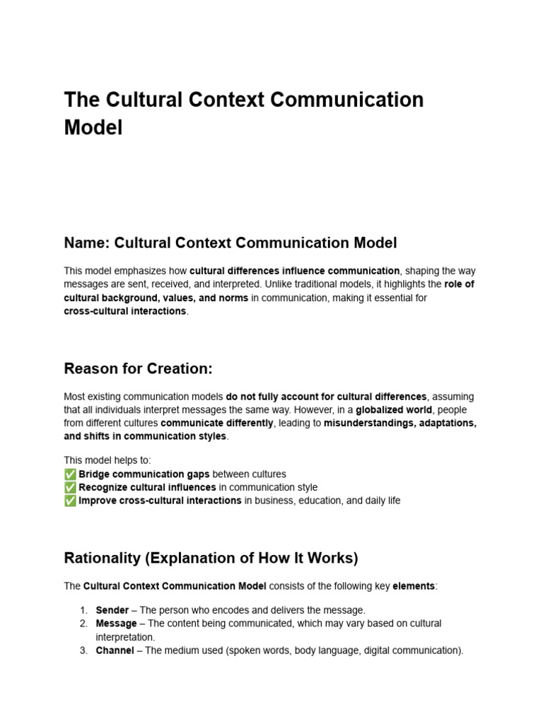 Cultural Context in Communication Model | PDF