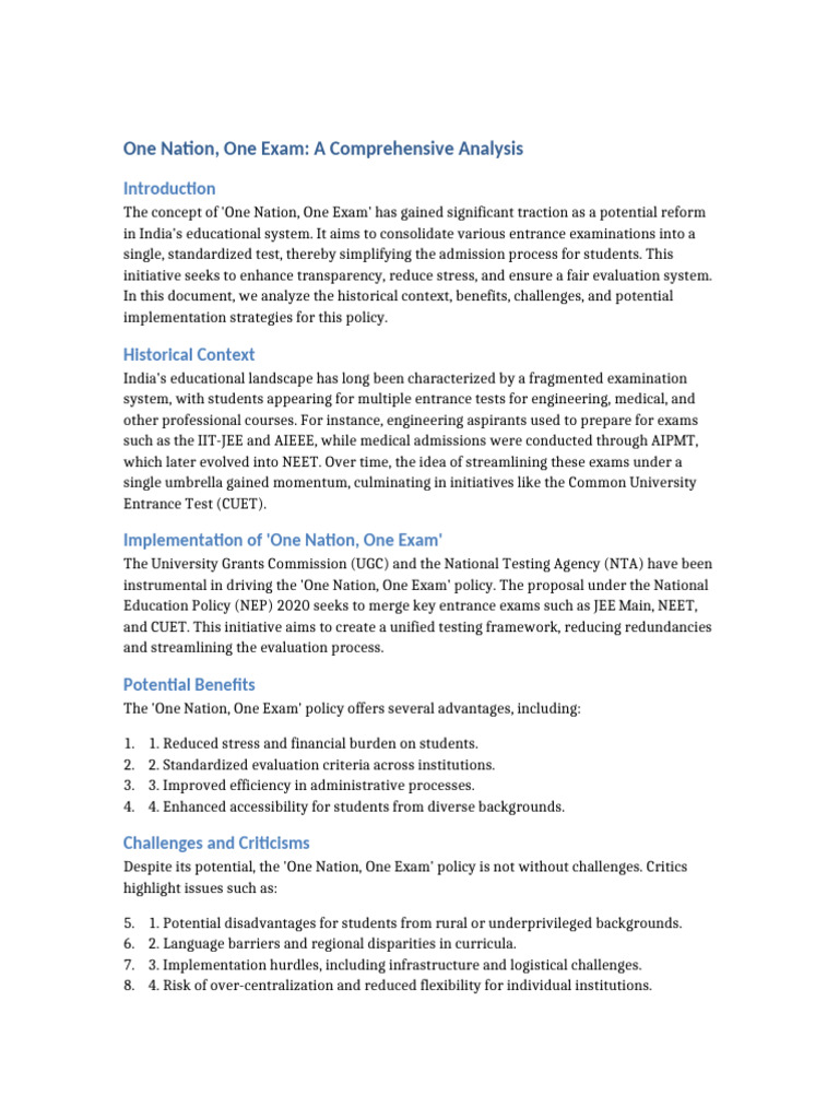 One Nation One Exam | PDF