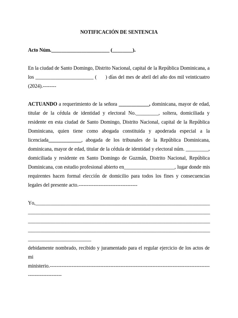 Notificación de Sentencia Civil | PDF | República Dominicana | Ley Pública