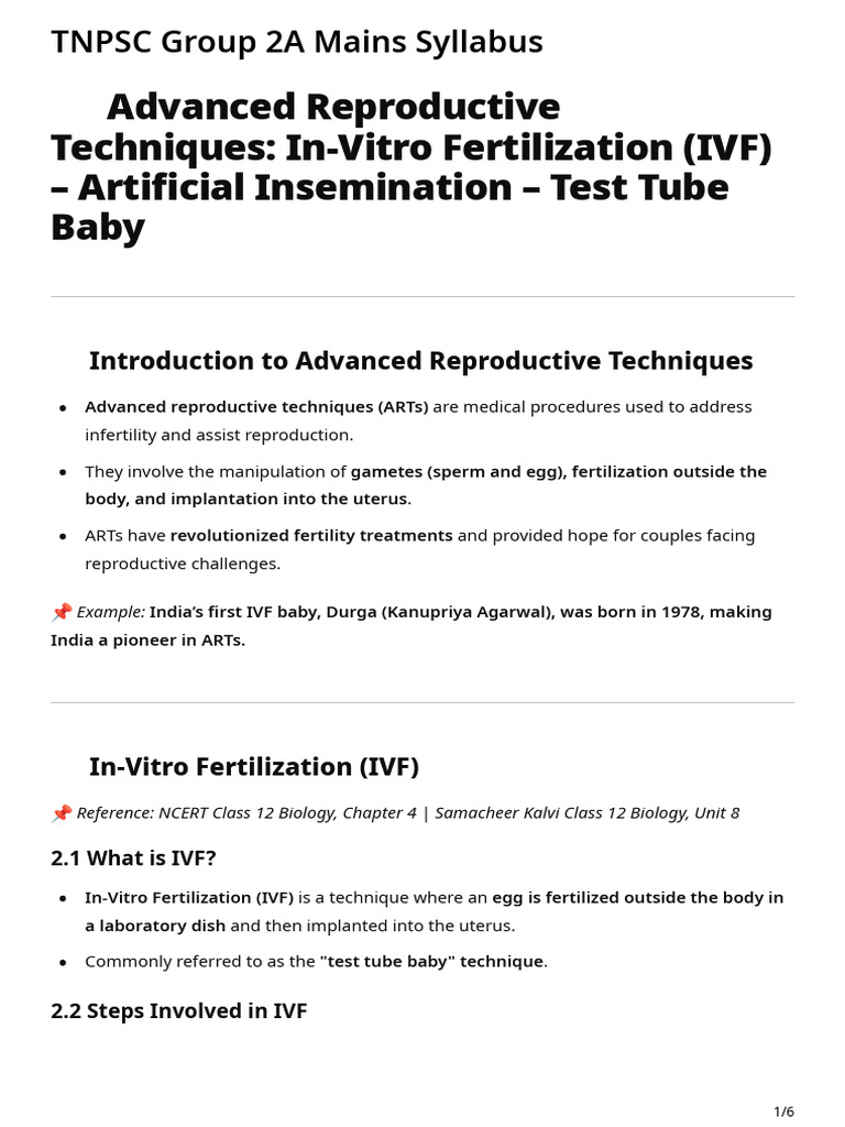 Advanced Reproductive Techniques Overview | PDF | In Vitro ...