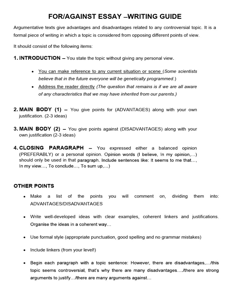For and Against Essay | PDF