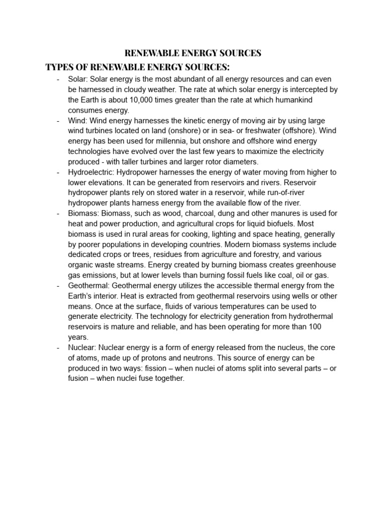RENEWABLE ENERGY SOURCES | PDF | Renewable Energy | Energy Development