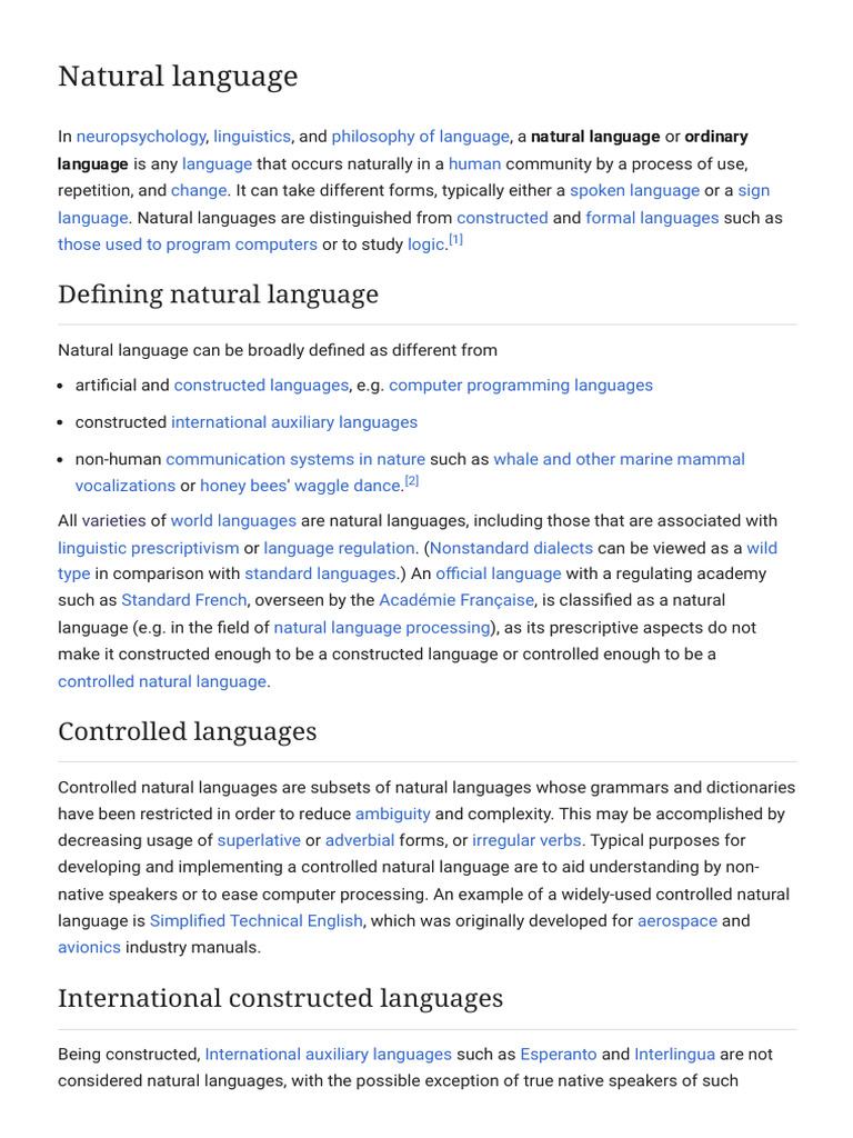 Natural Language - Wikipedia | PDF | Natural Language | Linguistics
