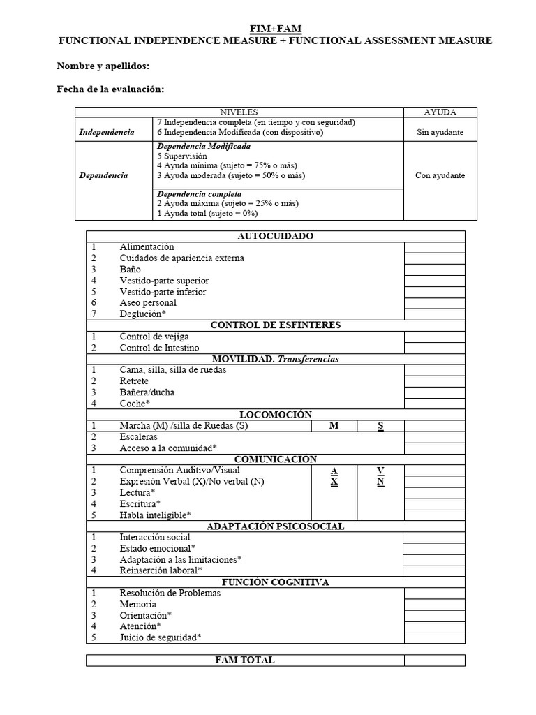 Medida FIM-FAM de Independencia Funcional | PDF