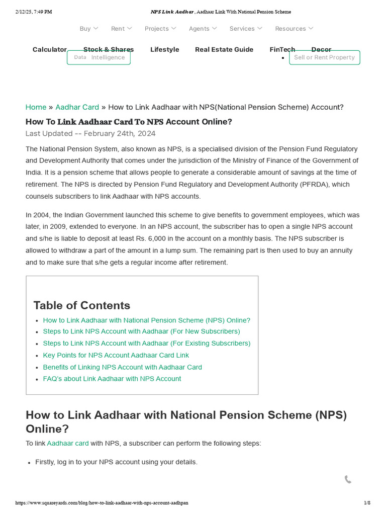 Link Aadhaar to NPS Account Guide | PDF | Pension | Government Of India