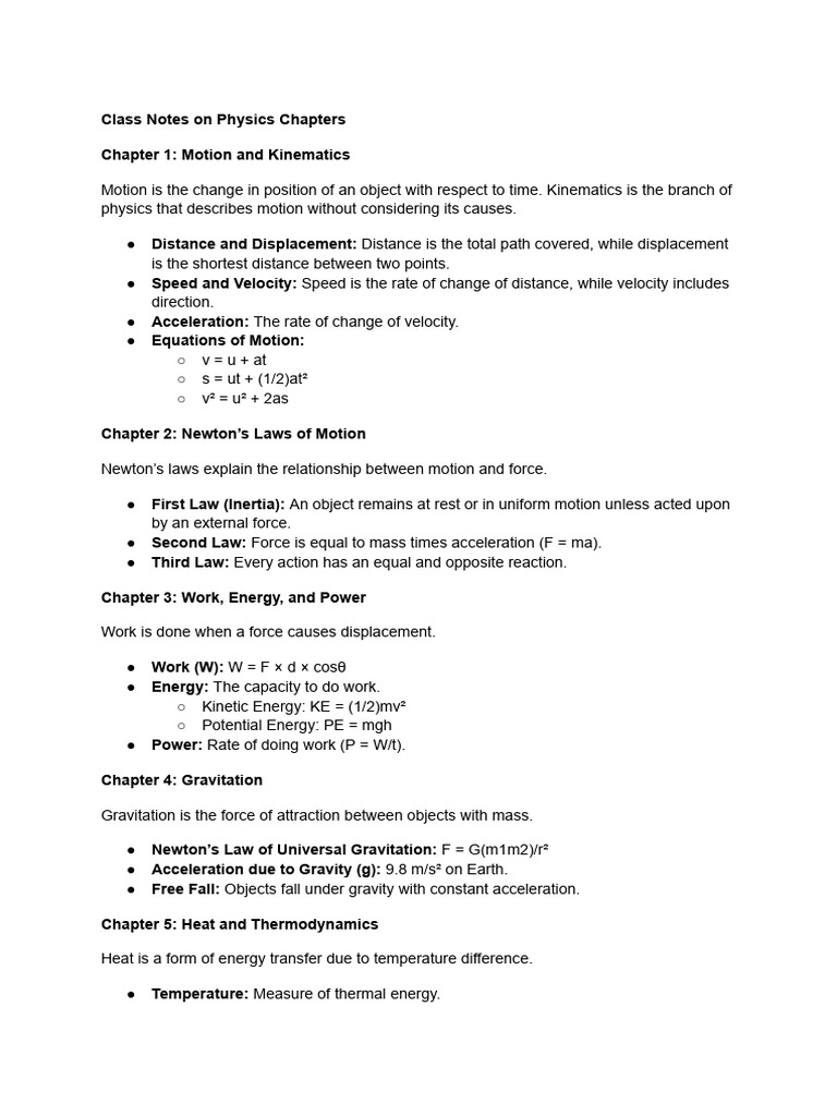 Comprehensive Physics Class Notes | PDF | Force | Newton's Laws Of Motion