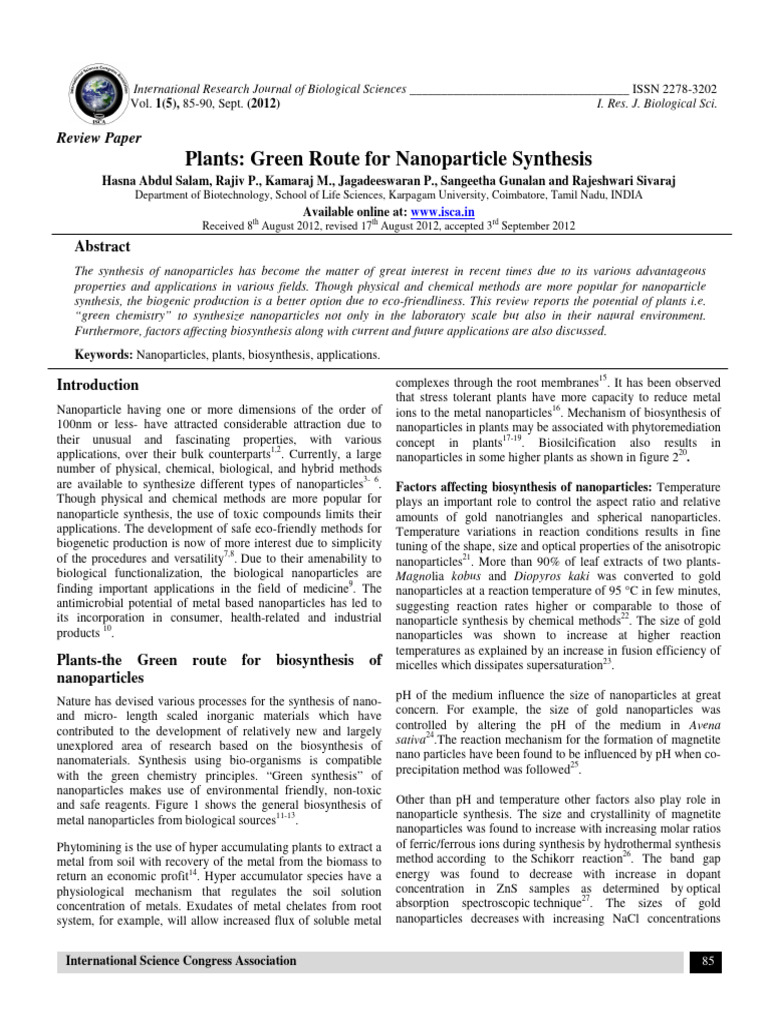 Green Synthesis of Nanoparticles Using Plants | PDF | Nanoparticle | Silver