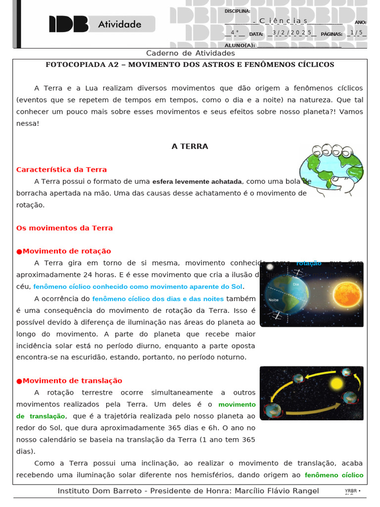 Movimentos da Terra e da Lua: Fenômenos Cíclicos | PDF | Terra | Lua