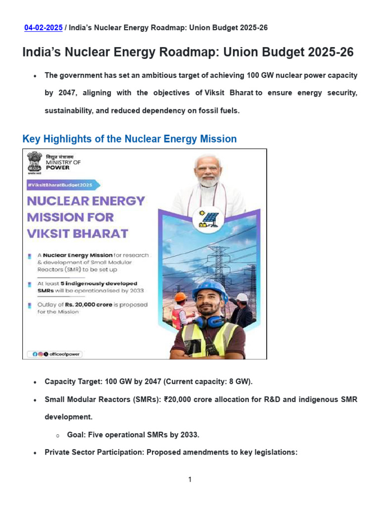 India's Nuclear Energy Roadmap Union Budget 2025-26 | PDF | Nuclear ...
