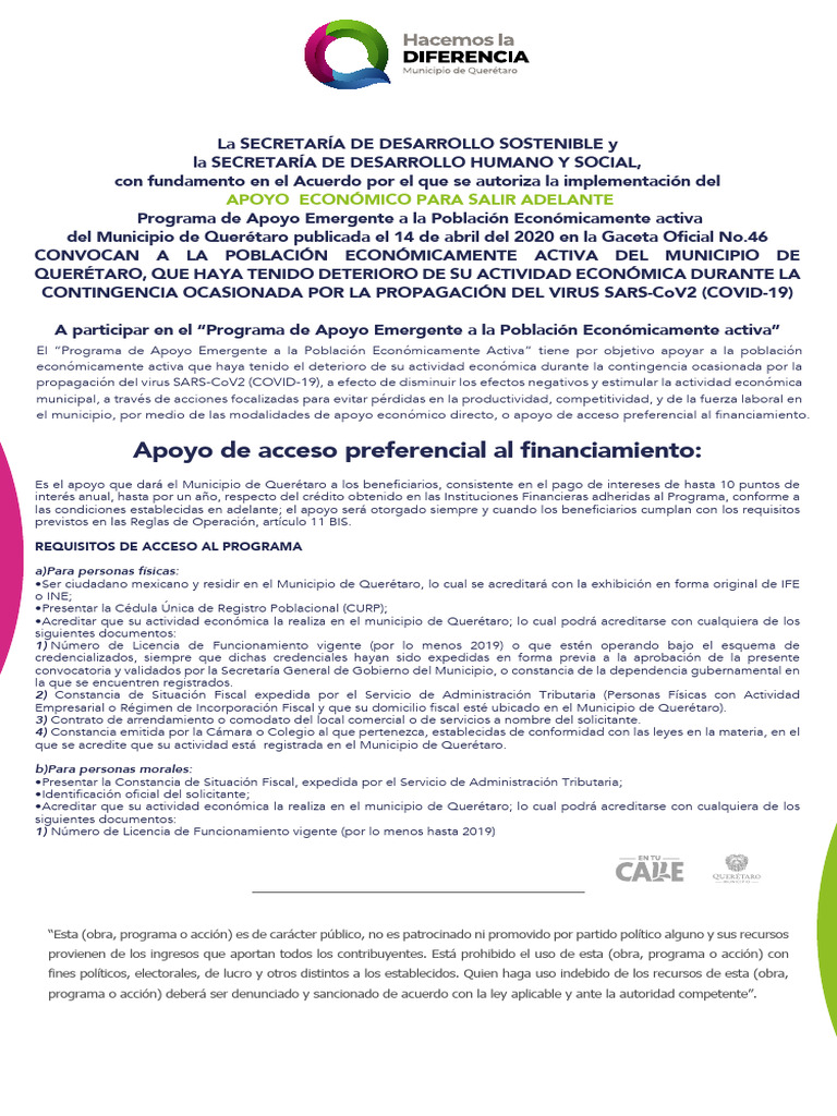 Convocatoria Apoyo de Apoyo Económico para Salir Adelante | PDF ...