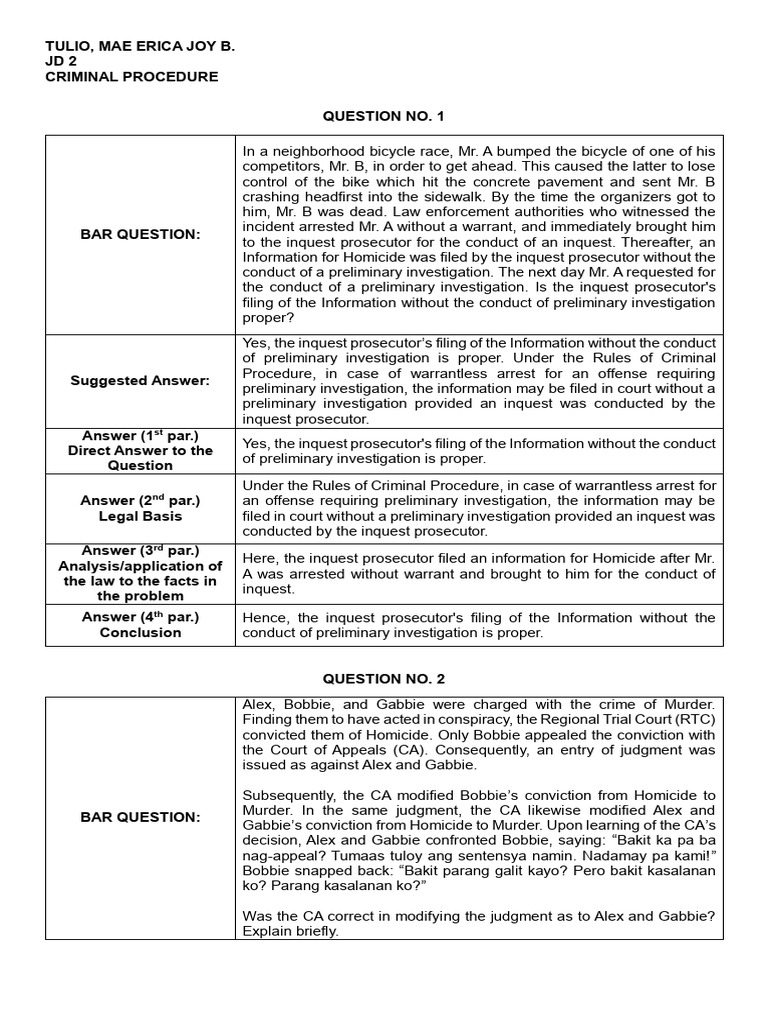 Tulio-Activity in Crimproc PDF | PDF | Plea | Criminal Procedure In ...