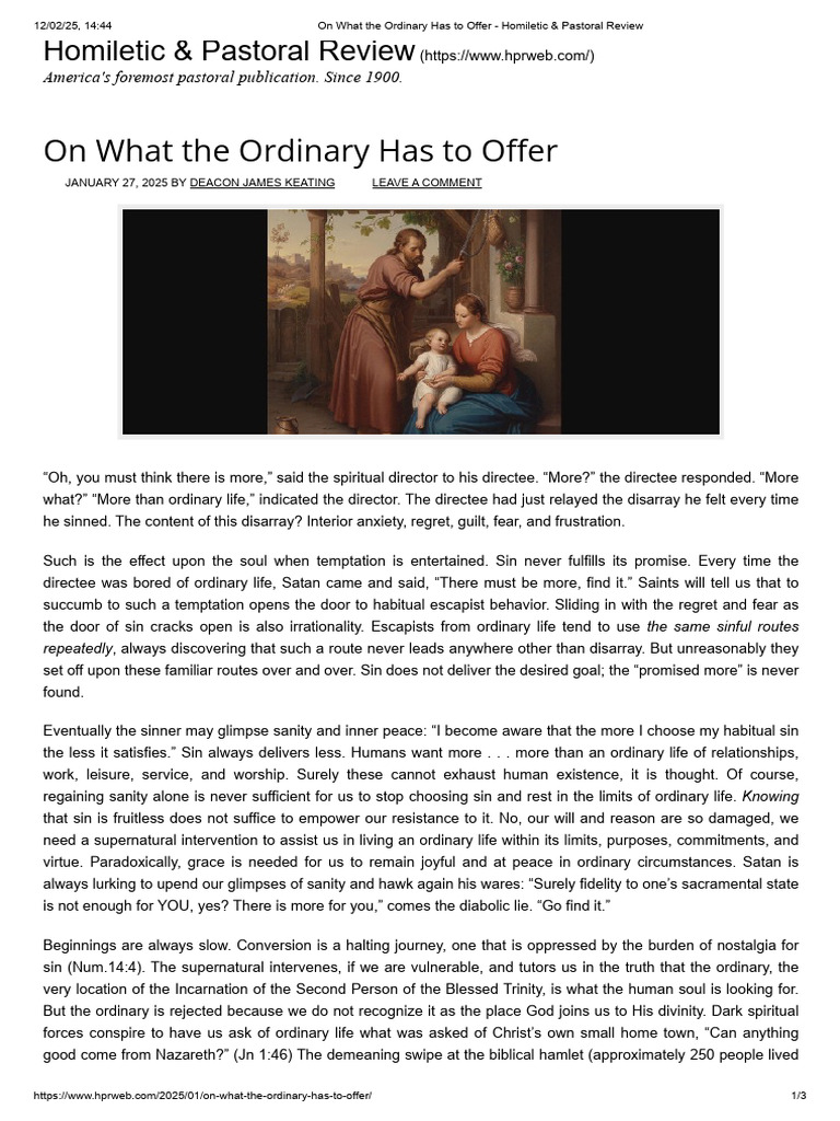 On What The Ordinary Has To Offer - Homiletic & Pastoral Review | PDF ...