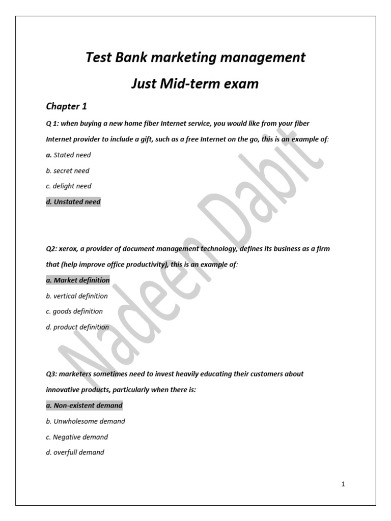 Test Bank Marketing Management Mid | PDF | Marketing | Swot Analysis