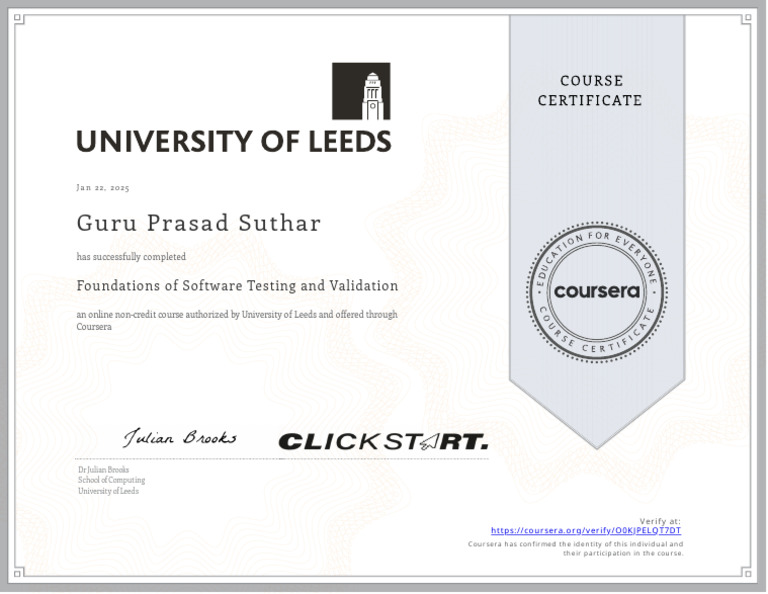 Software Testing Course Completion Certificate Pdf