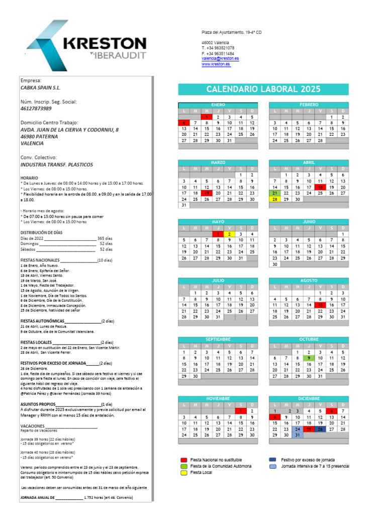 Calendario Laboral 2025 en Valencia | PDF | Fiestas cristianas y días ...