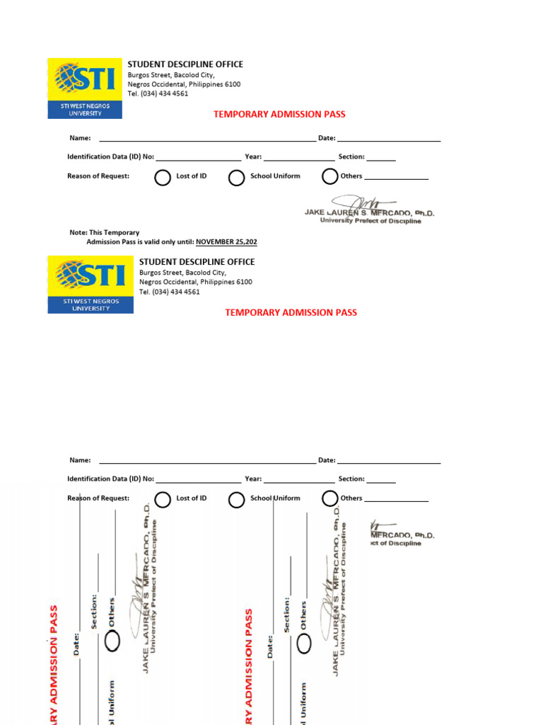 Temporary Admission Pass Form | PDF