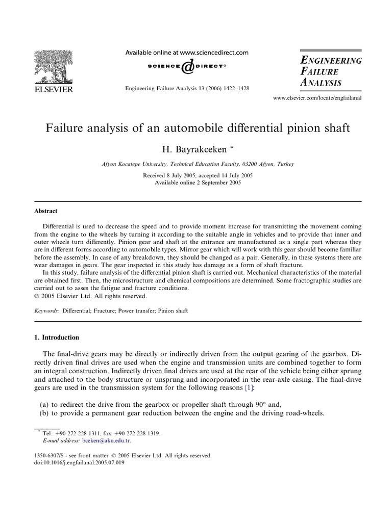 Bayrakceken, H - Failure Analysis of An Automobile Differential Pinion ...