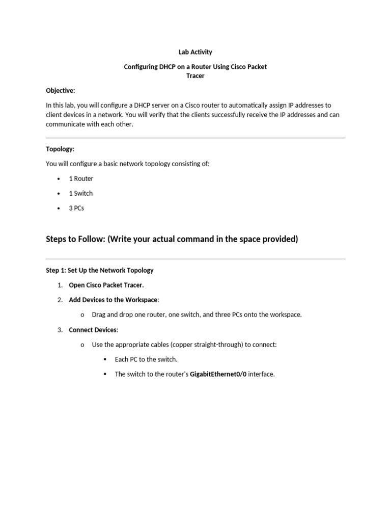 Tuante Lab Activity DHCP | PDF | Ip Address | Router (Computing)