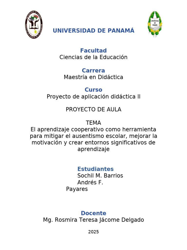 Proyecto de Aula SOCHIL - FELIPE | PDF | Enseñando | Salón de clases