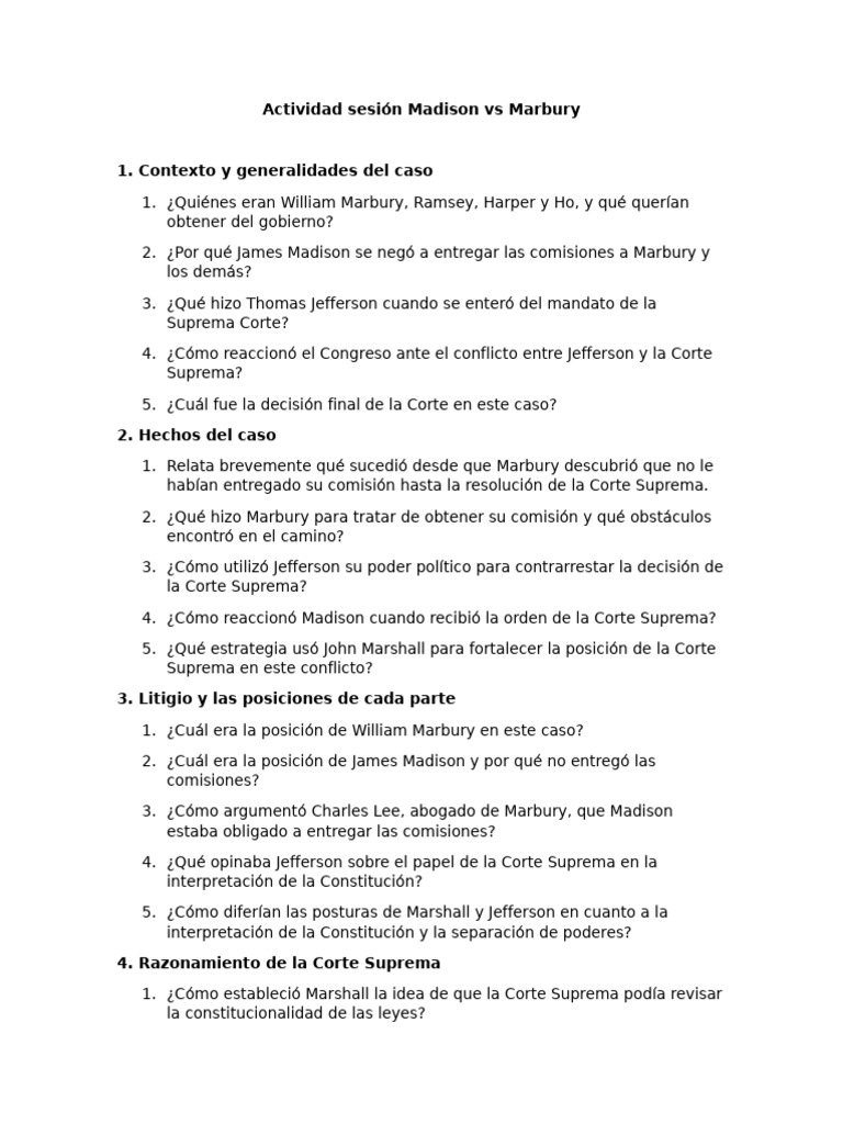 Análisis del caso Marbury vs. Madison | PDF | Separación de poderes ...