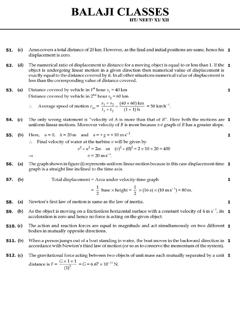 IX Science Physics Full Test Solutions | PDF