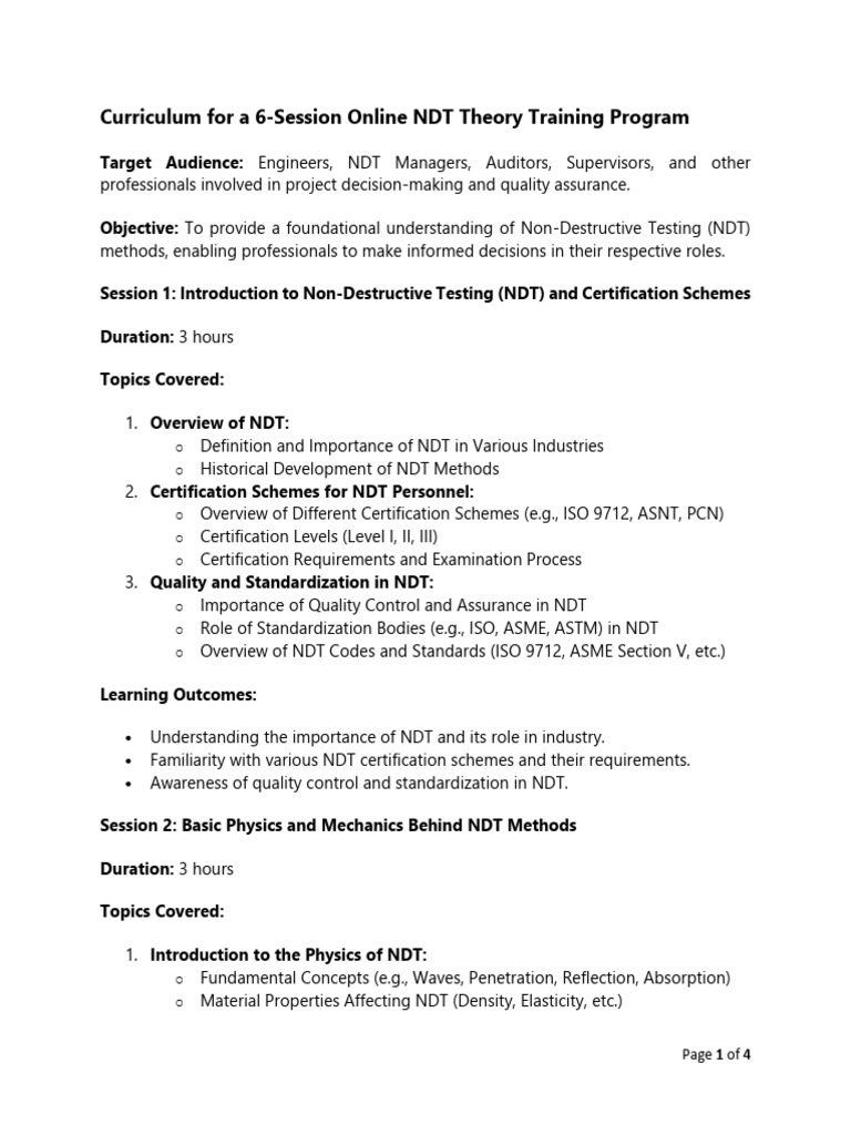 Curriculum For A 6-Session Online NDT Theory Training Program | PDF ...