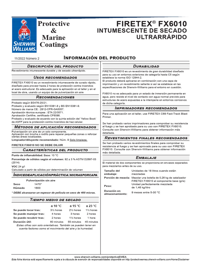 Revestimiento Intumescente FIRETEX FX6010 | PDF | Acero