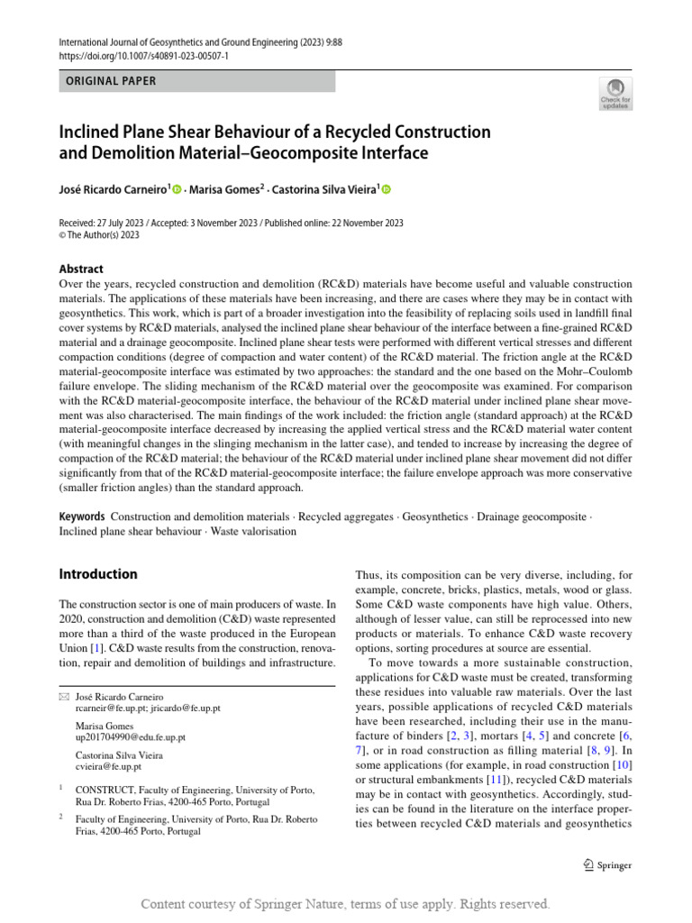 Inclined Plane Shear of RC&D-Geocomposite | PDF | Concrete | Stress ...