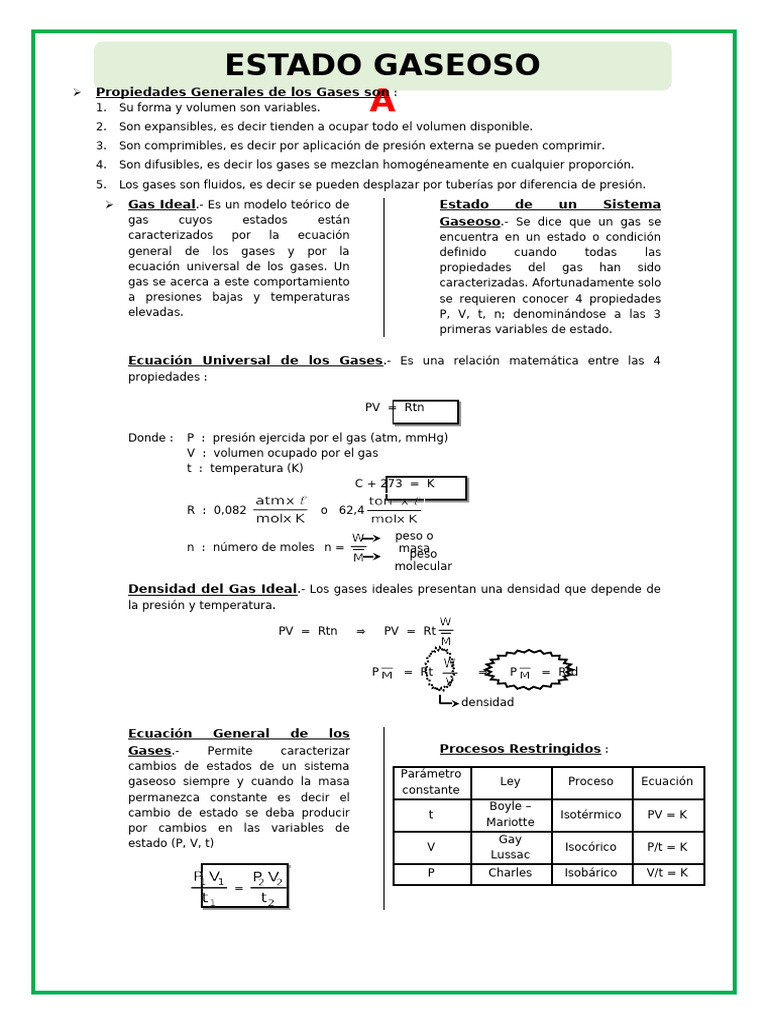 Propiedades y Ecuaciones de Gases | PDF | Gases | Física Aplicada e ...