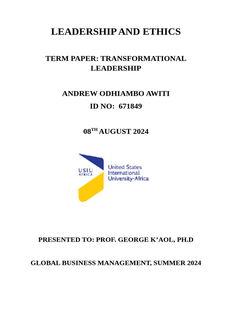 Transformational Leadership Insights and Ethics | PDF ...