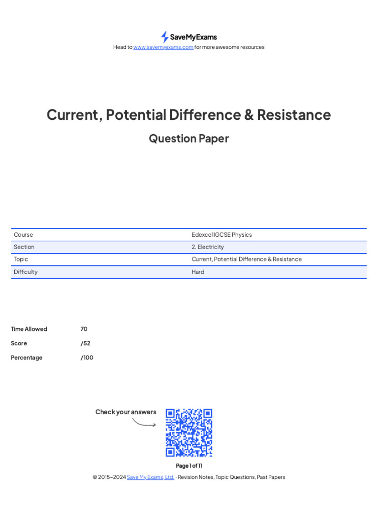 Current, Potential Di Erence & Resistance Hard | PDF | Series And ...