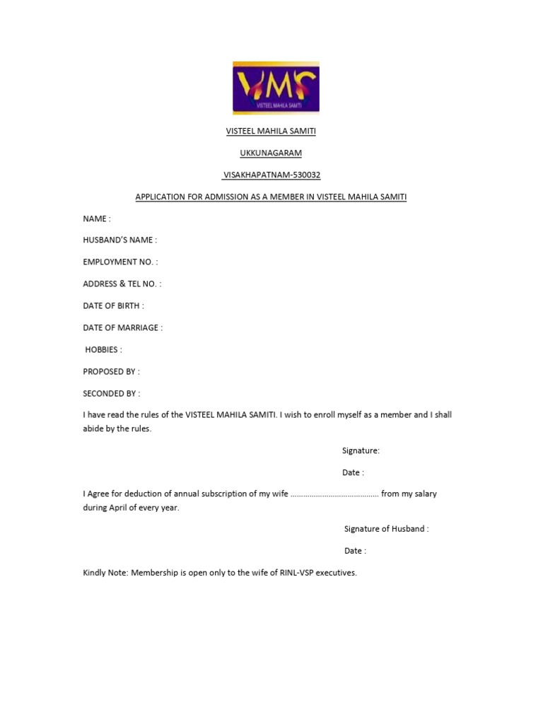 VMS Membership Application Form | PDF