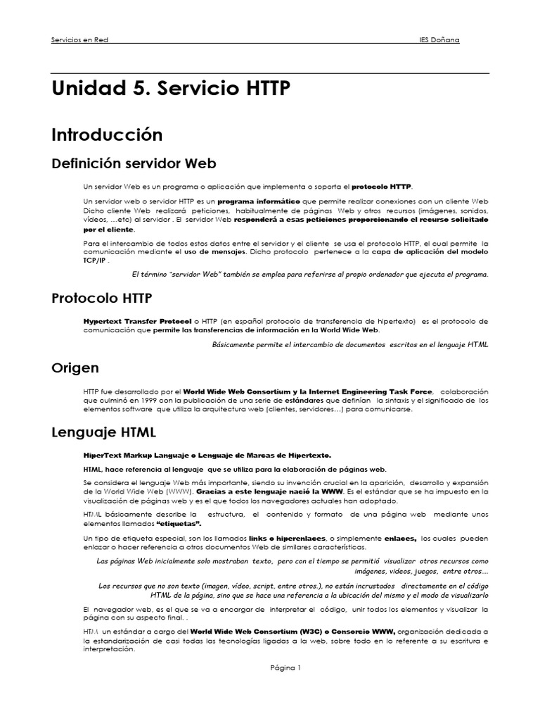 Introducción al Servicio HTTP y Servidores Web | PDF | Red mundial ...