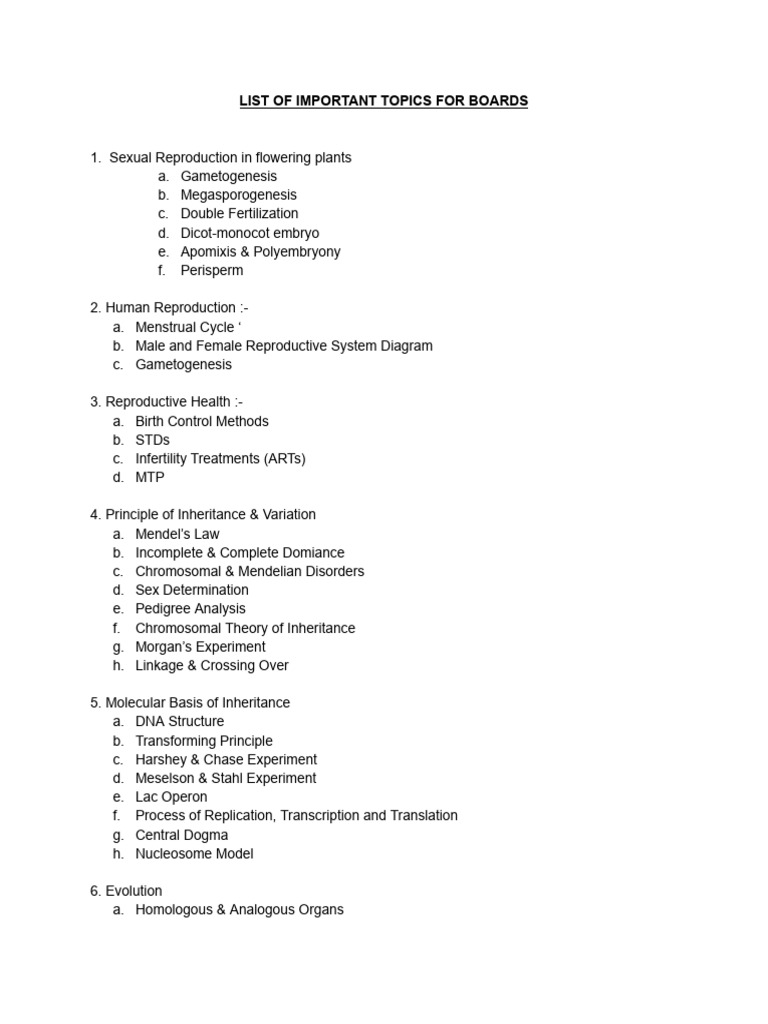 Key Biology Topics for Boards | PDF