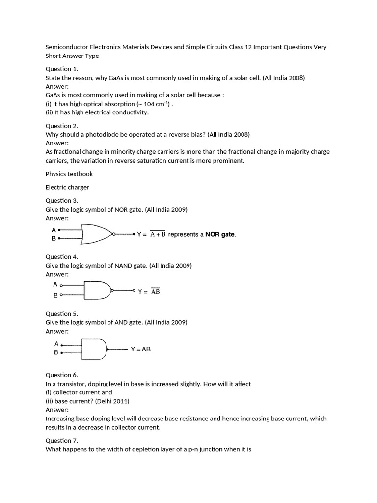 Semiconductor Electronics Mate Short Answer Type | PDF | P–N Junction ...
