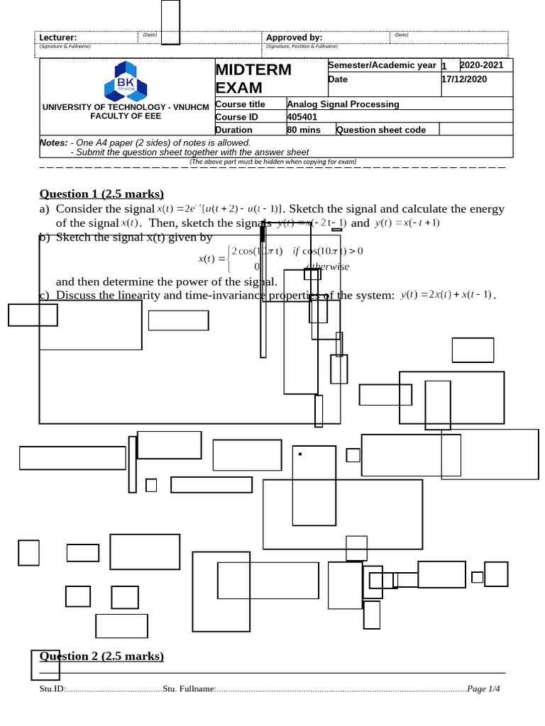 Midterm Exam: Analog Signal Processing | PDF | Electronic Engineering ...