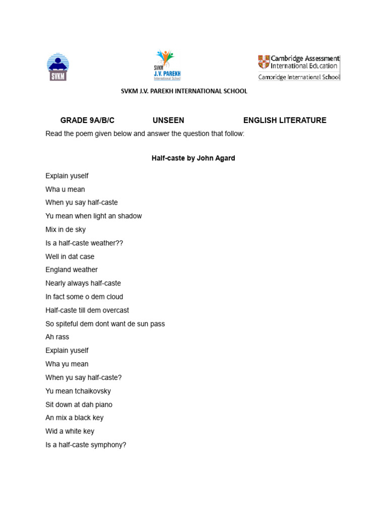 9th Grade Unseen Poem Analysis | PDF