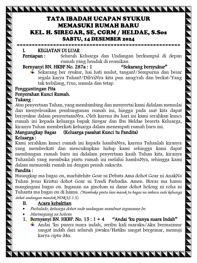 Tata Ibadah Ucapan Syukur Memasuki Rumah Baru | PDF