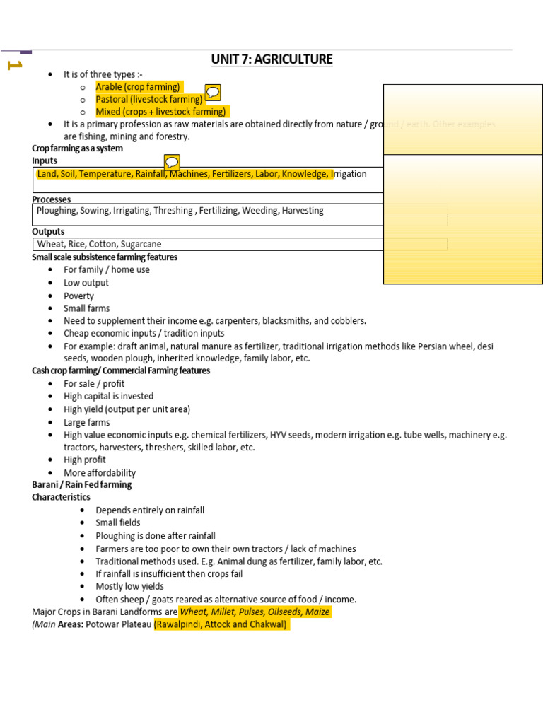 Unit 7 - Workbook+ Content Agriculture 2020-1 | PDF | Agriculture | Wheat