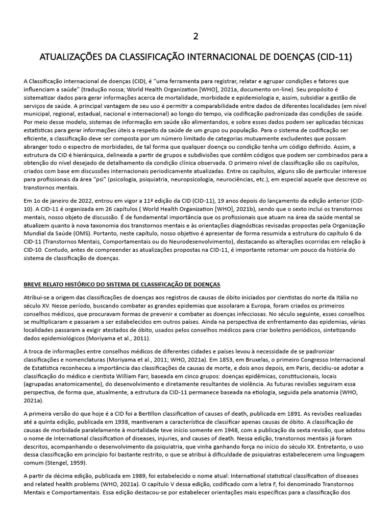 Atualizações da CID-11 para Transtornos Mentais | PDF | Distúrbio ...