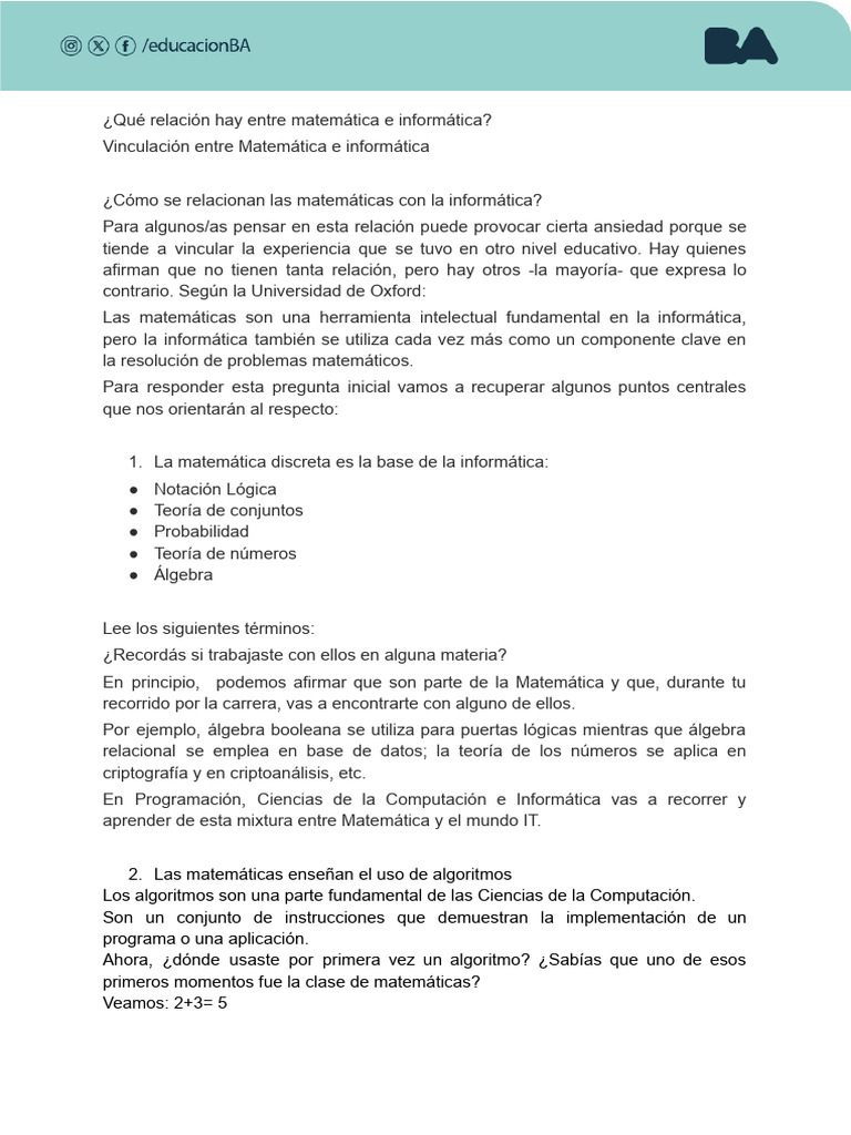 Matemáticas e Informática: Conexiones Clave | PDF | Ciencias de la ...