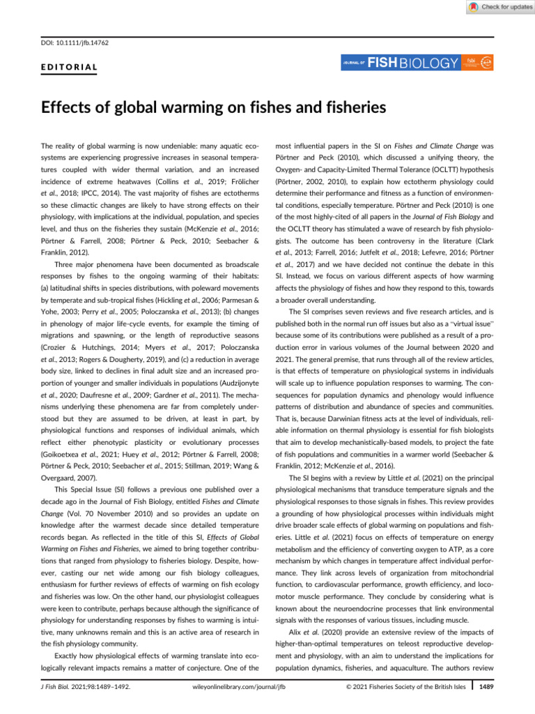 Effects of Global Warming On Fishes and Fisheries | PDF | Ecology ...