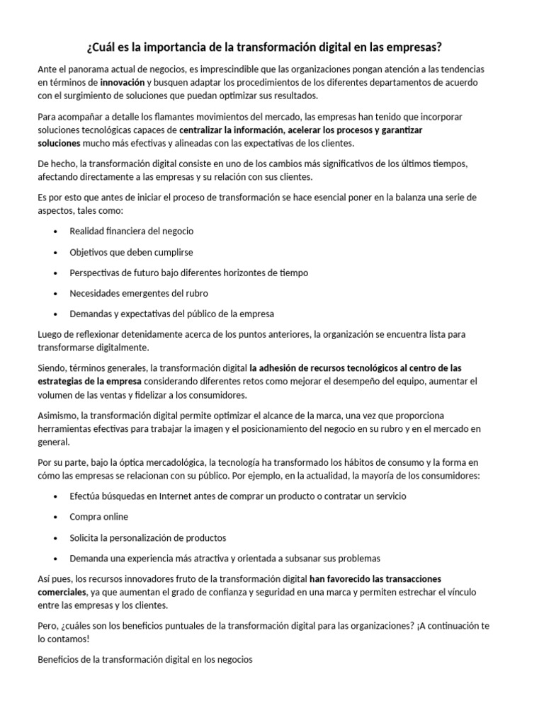 Cuál Es La Importancia de La Transformación Digital en Las Empresas ...